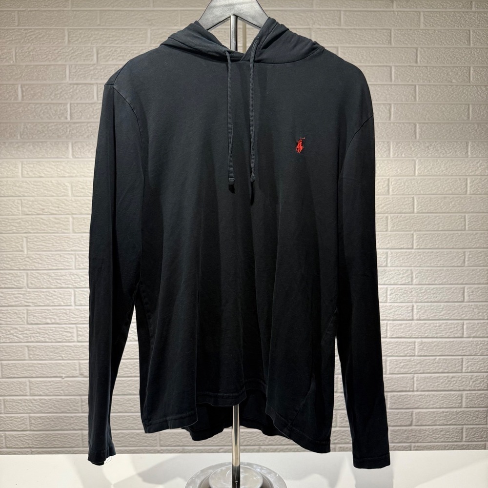 Polo Ralph Lauren Mens Long Sleeve Hoodie Shirt Black Red‎ Logo